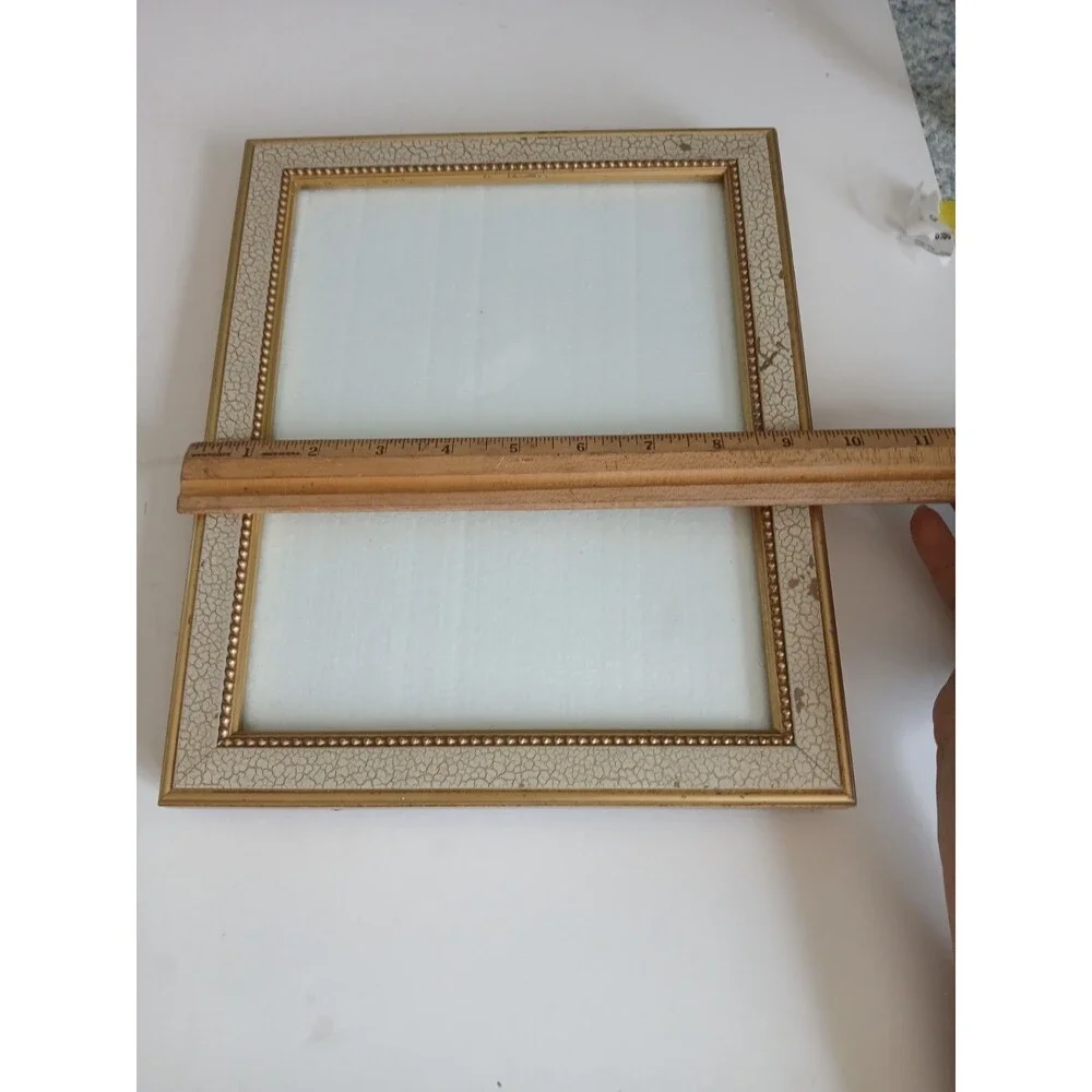 Vtg Burnes Picture Frame  Gold W Crackle Paint  Design 8 X 10